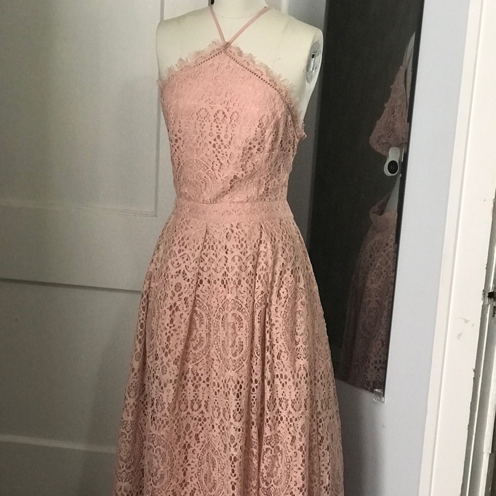 Pink Lace High-Necked Cocktail Dress